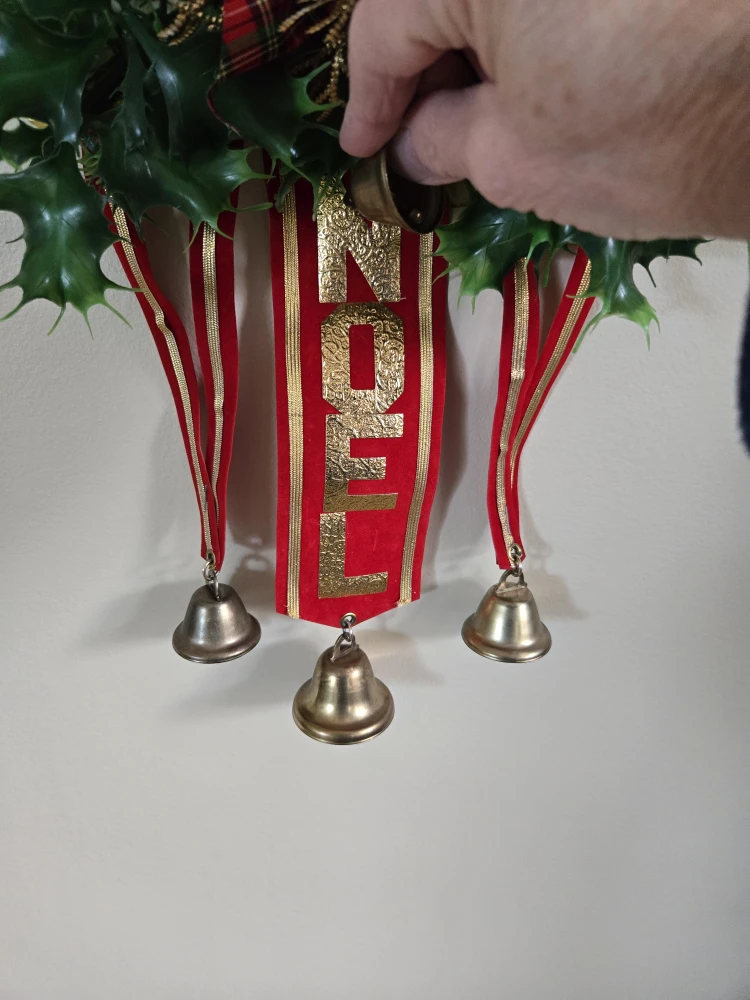 Vintage NOEL Christmas Holly Bell Decoration - photo 2