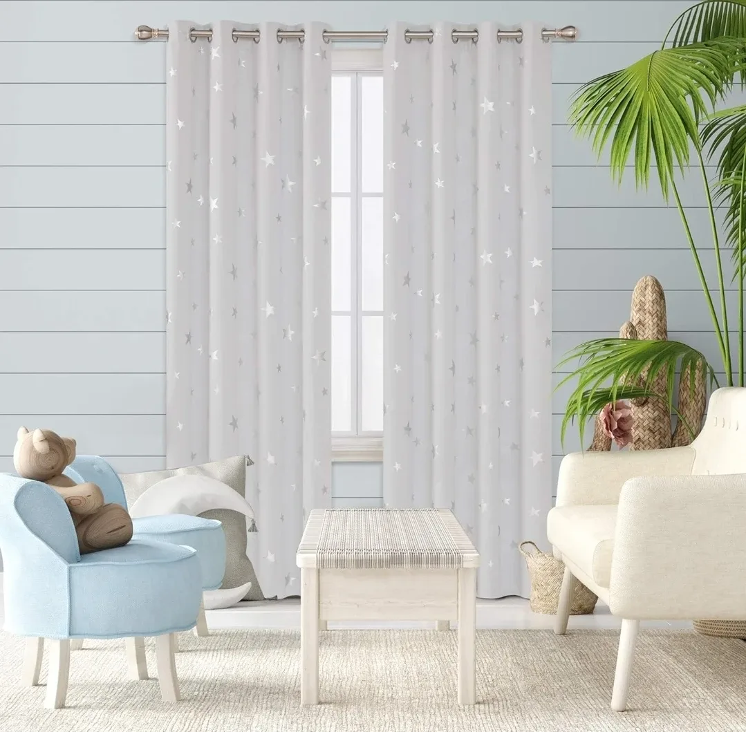 Silver Foil Star Print Room Darkening Curtains - NEW image indicator(2)