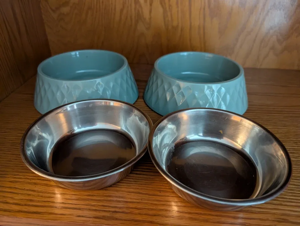 2 Light Blue Stainless Steel Dog Bowls