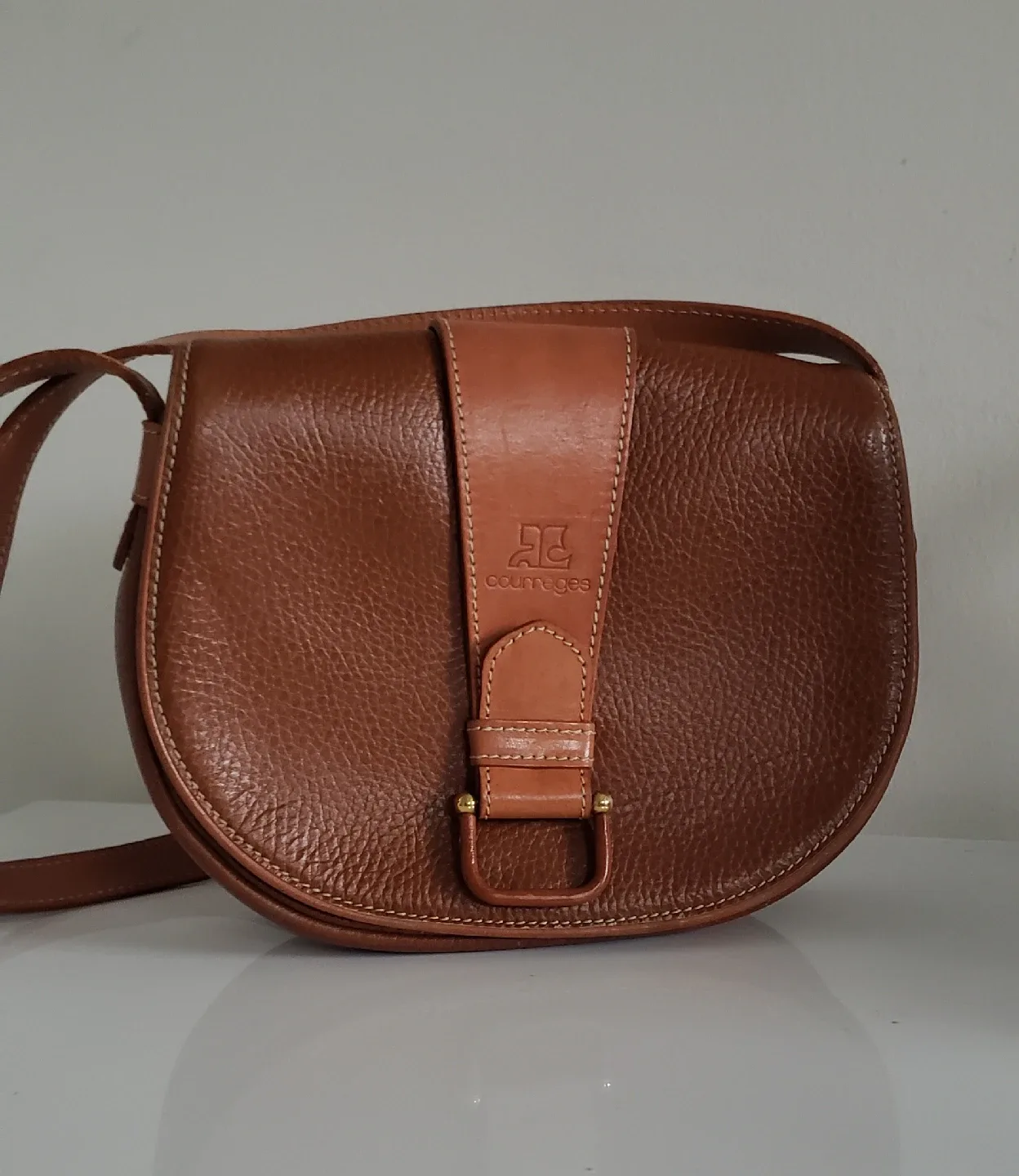 Courreges Cognac Brown Leather Crossbody Bag - Parisian Luxury
