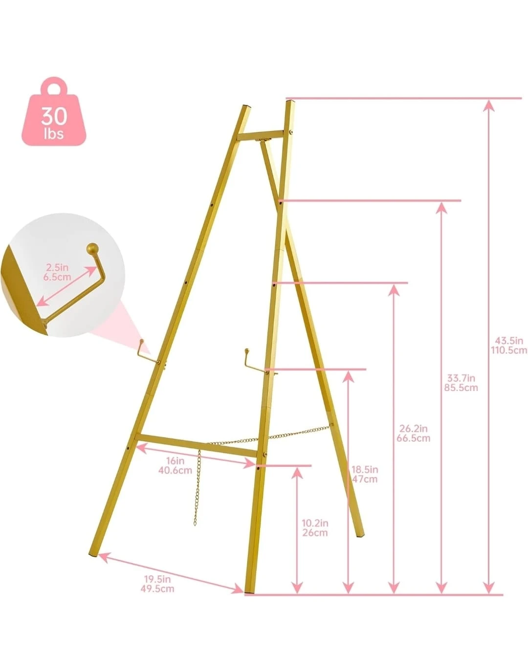 Gold Metal Easel Stand, 4-Level Adjustable
