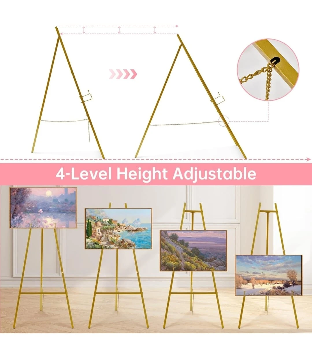 Gold Metal Easel Stand, 4-Level Adjustable - photo 3
