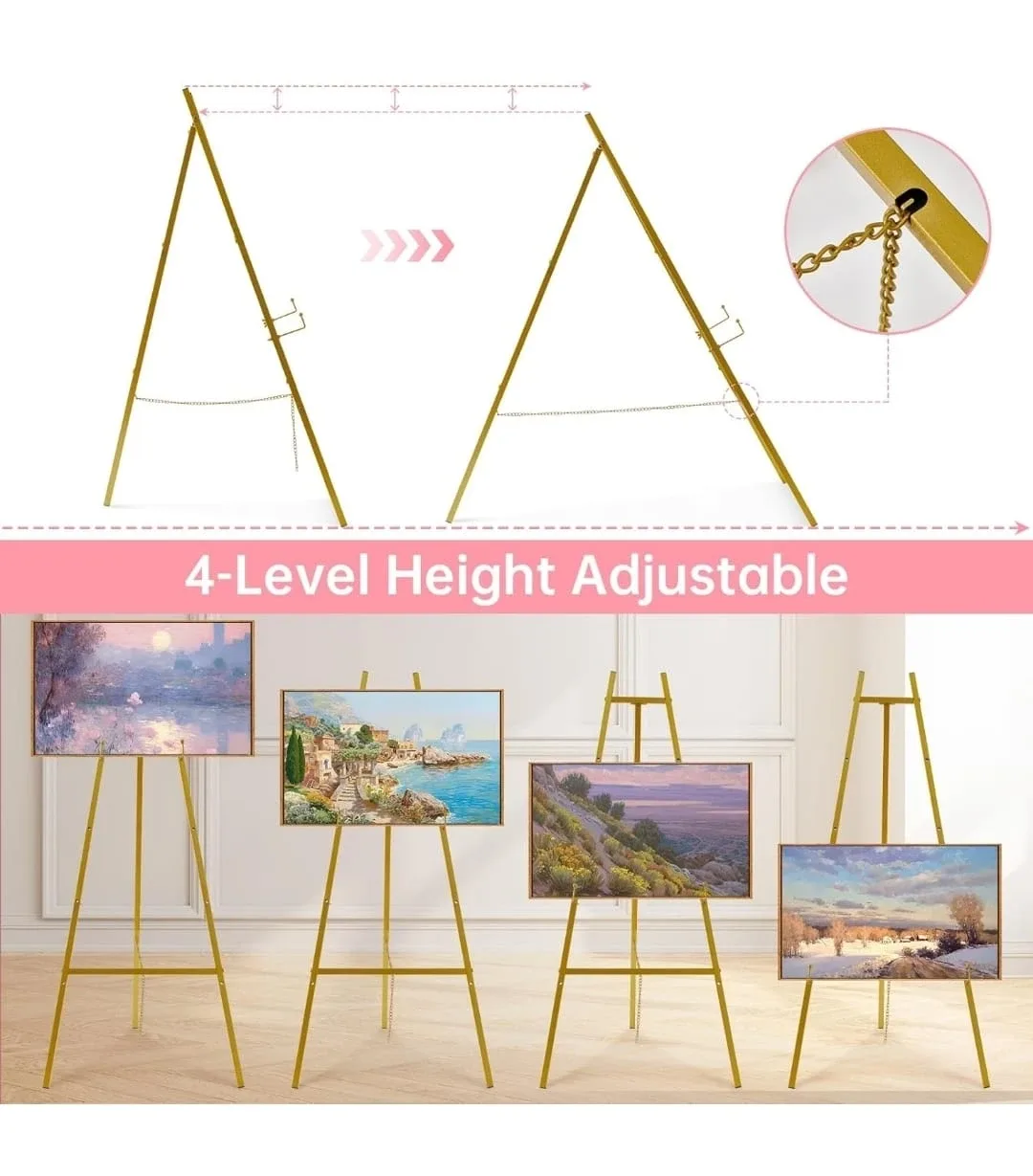 Gold Metal Easel Stand, 4-Level Adjustable image indicator(3)