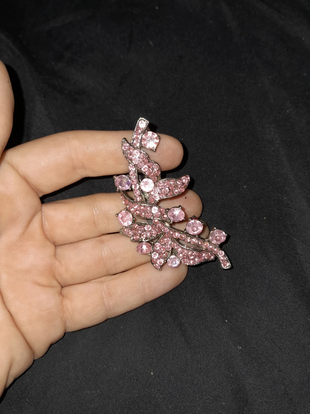 Pink Rhinestone Leaf Brooch