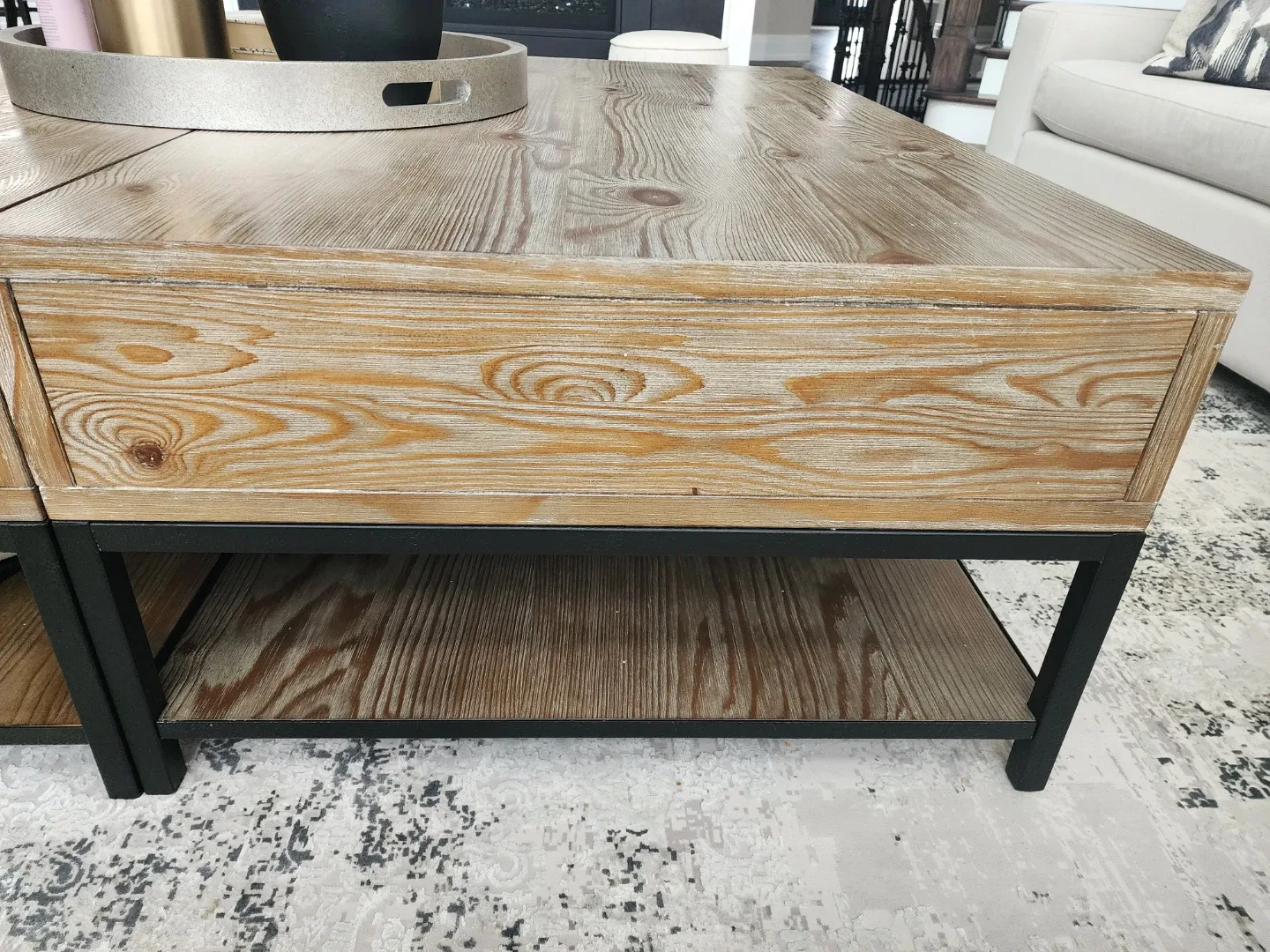 Wood & Metal Coffee Table with Drawers image indicator(2)