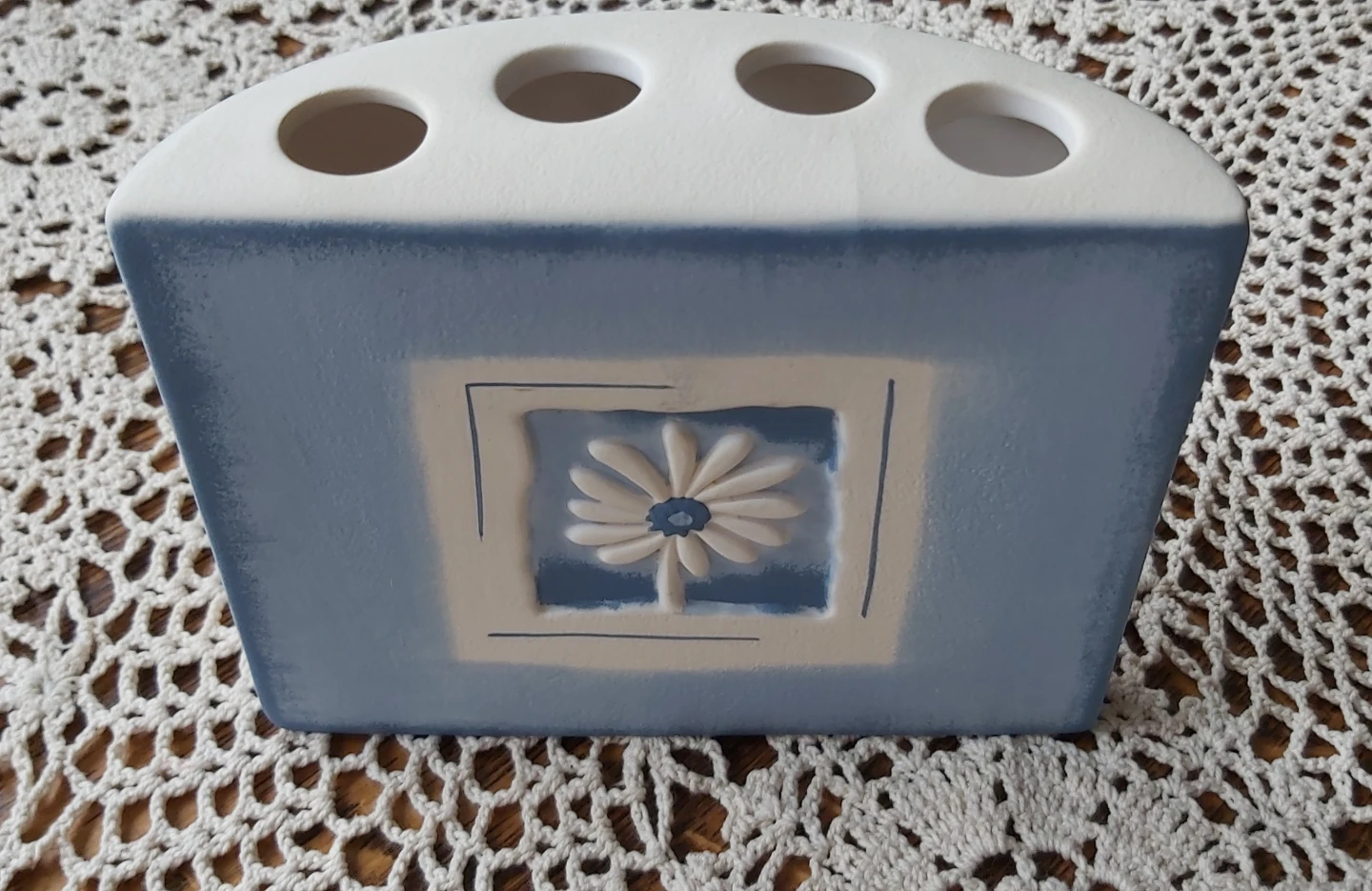 Blue Floral Soap Dispenser & Toothbrush Holder