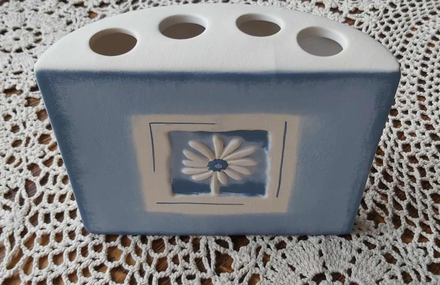 Blue Floral Soap Dispenser & Toothbrush Holder