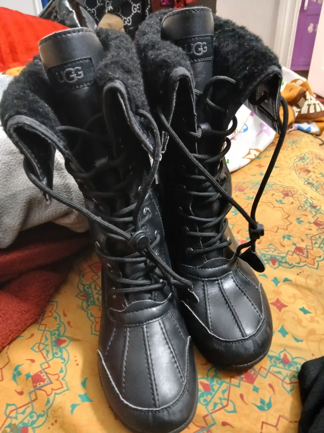 UGG Black Leather Boots, Size 5 image indicator(2)