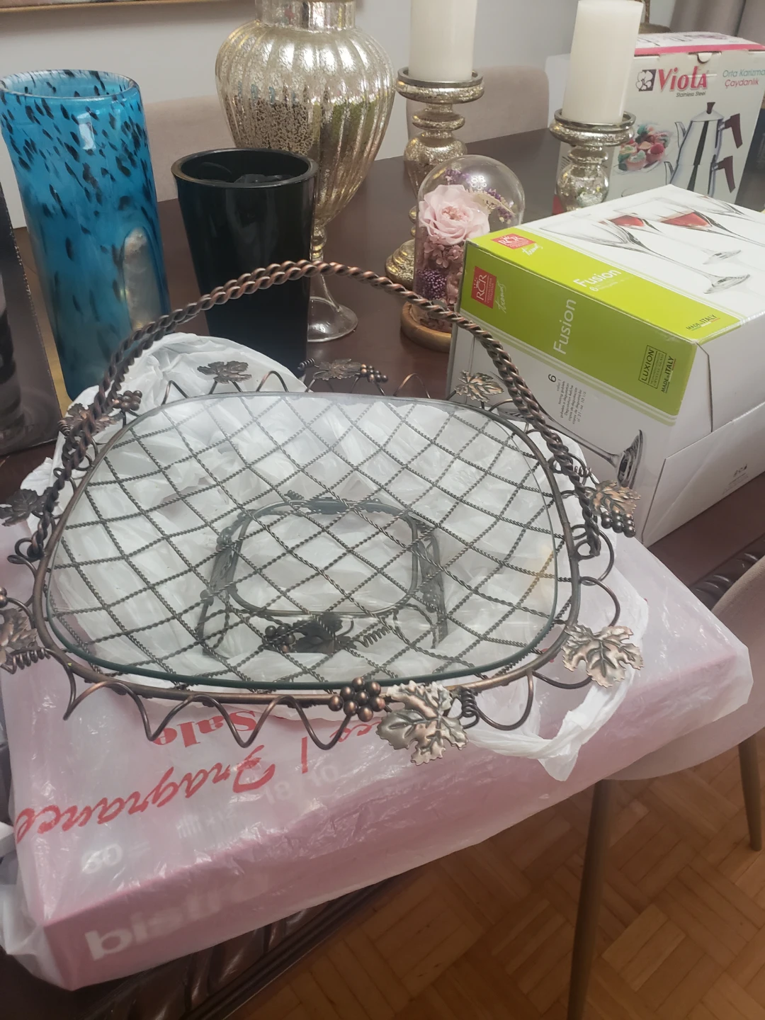 Decorative Glass & Metal Basket
