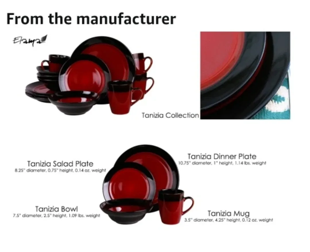 Elama Red & Black Dinnerware Set image indicator(10)