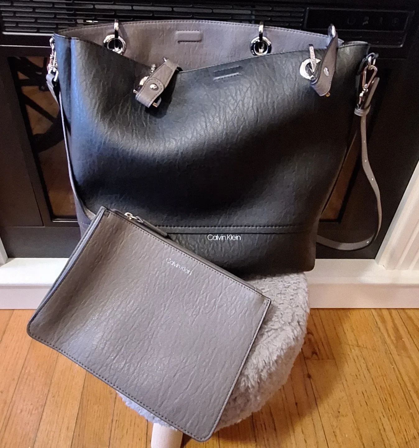 Calvin Klein Black/Gray Tote Bag with Pouch