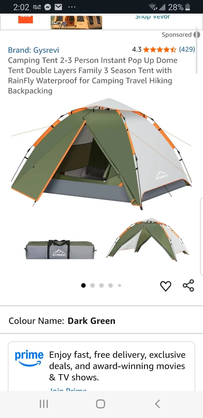 Gysrevi 3 person tent brand new image indicator(2)