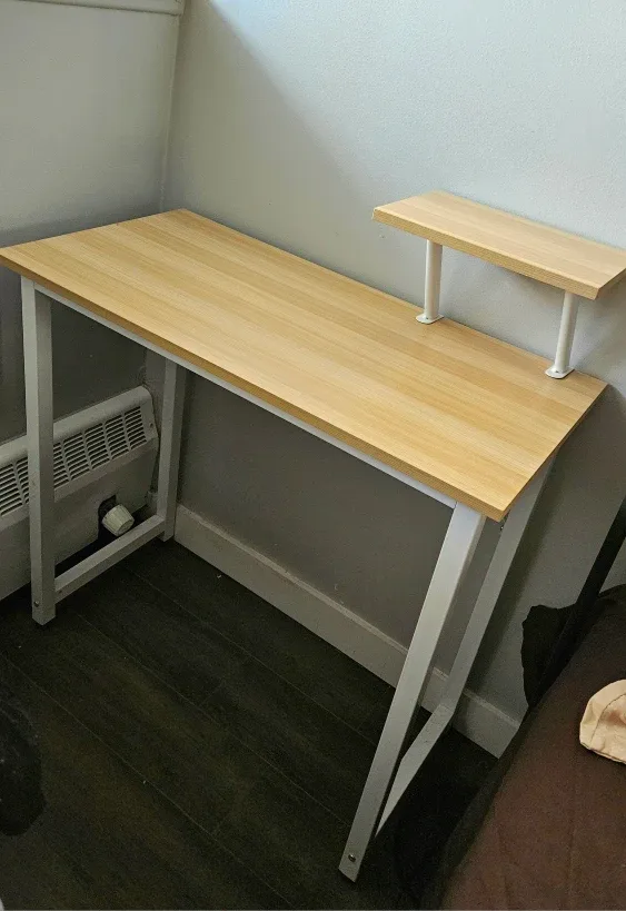 Wood and White Desk with Shelf