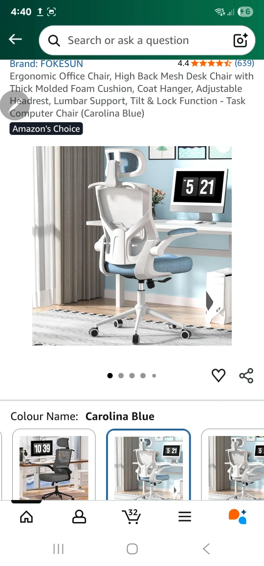FOKESUN Ergonomic Office Chair - Carolina Blue