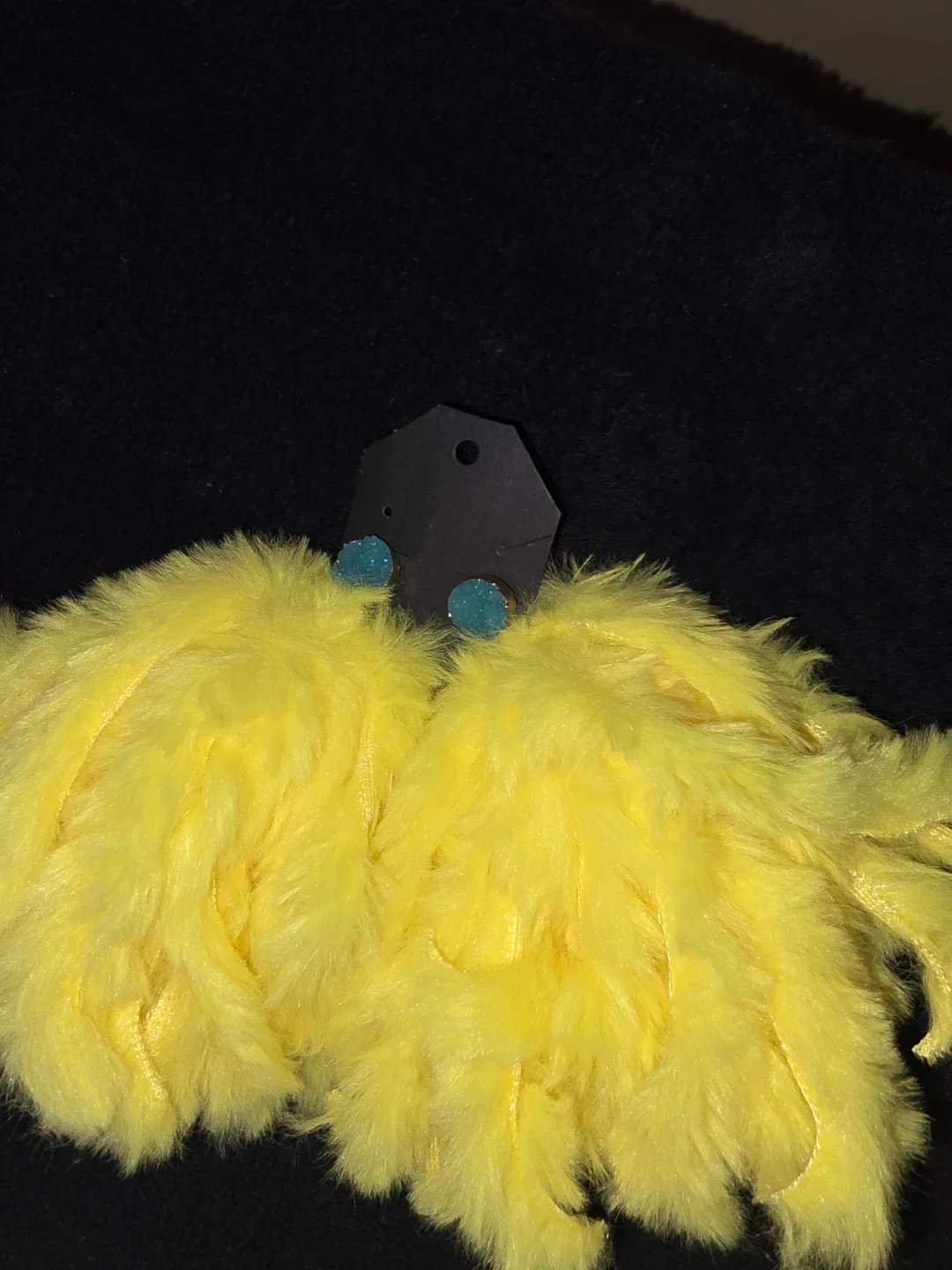 Yellow Mink fur with turquoise agate post Earrings