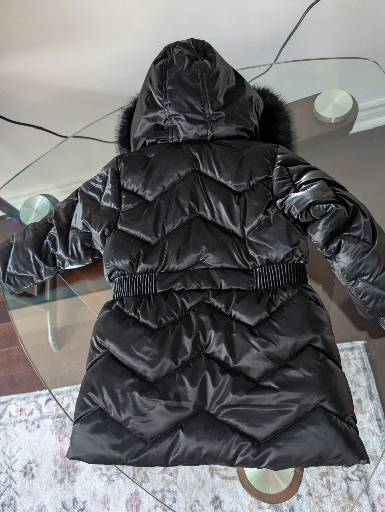 Girls' Black Puffer Coat with Faux Fur Hood (2-3 yrs) image indicator(2)