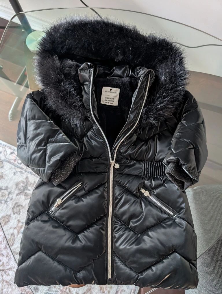 Girls' Black Puffer Coat with Faux Fur Hood (2-3 yrs) - photo 3