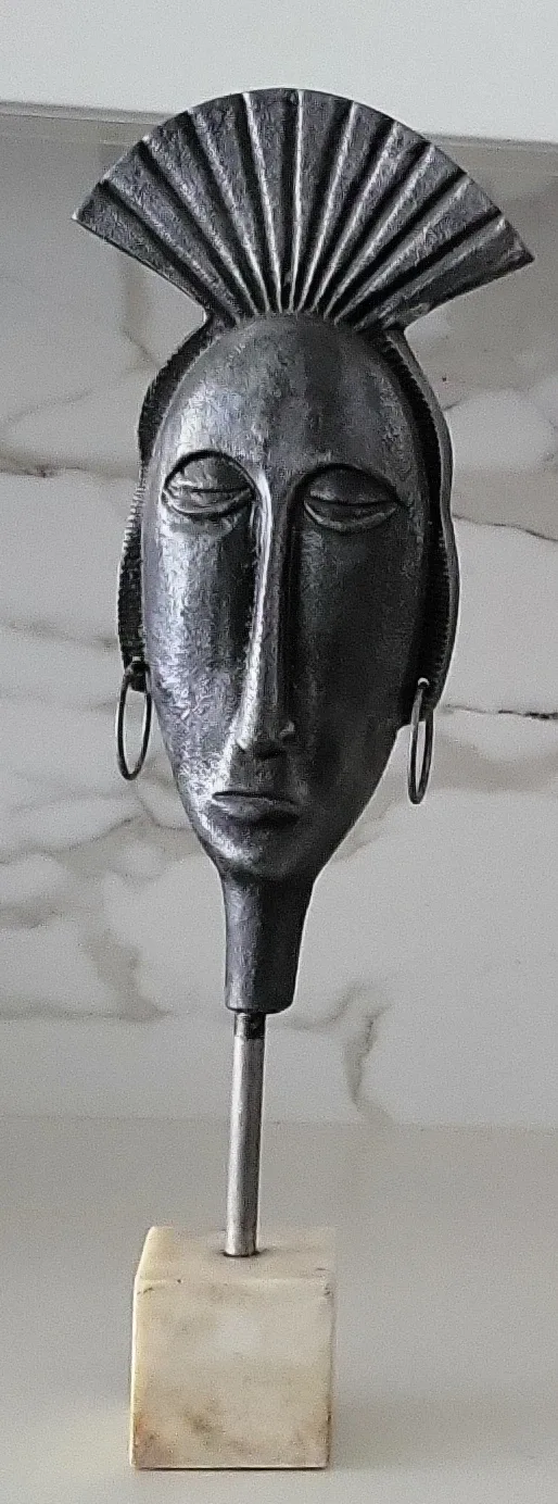 Pair of Decorative Metal AfricanFace Sculptures image indicator(9)