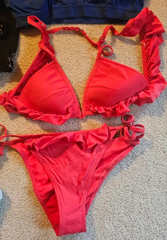 Red Ruffle Bikini Set