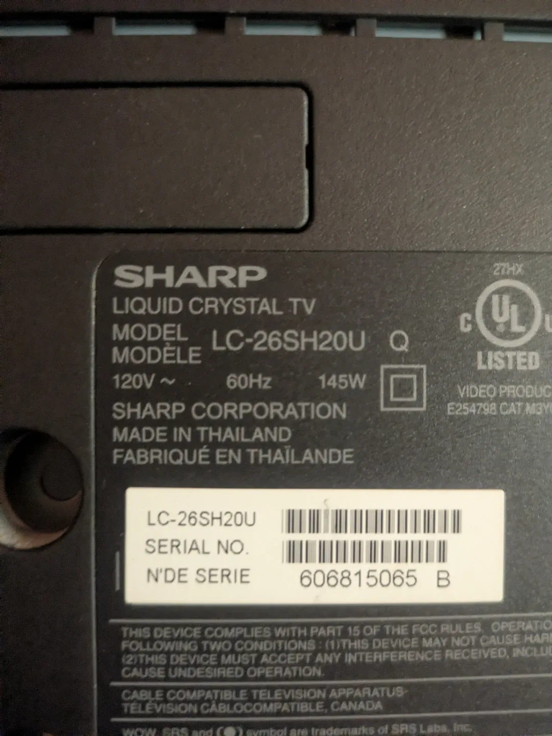 Sharp LC-26SH20U LCD TV image indicator(2)