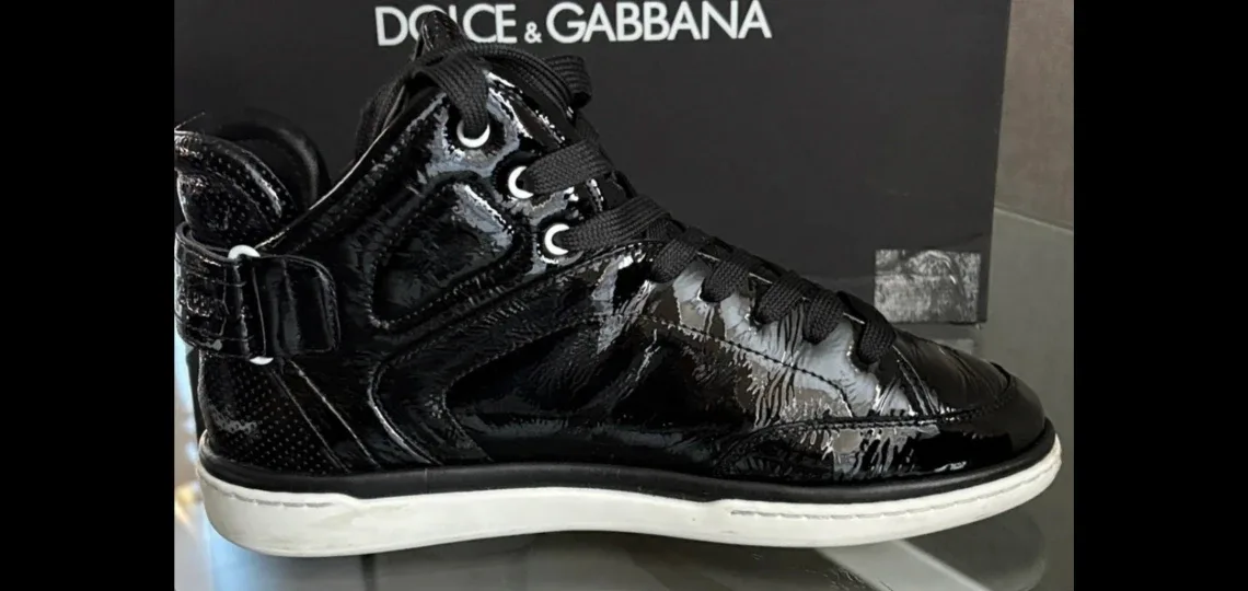 Dolce & Gabbana Black Patent Leather High-Top Sneakers image indicator(2)