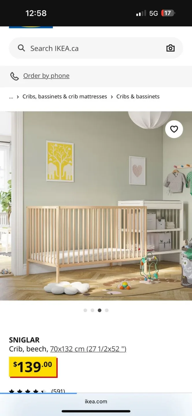 IKEA SNIGLAR Beech Crib - 70x132 cm image indicator(2)