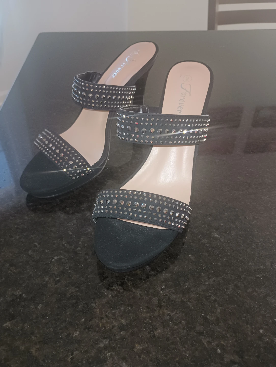 Forever Black Rhinestone Heels - Size 6 - photo 2