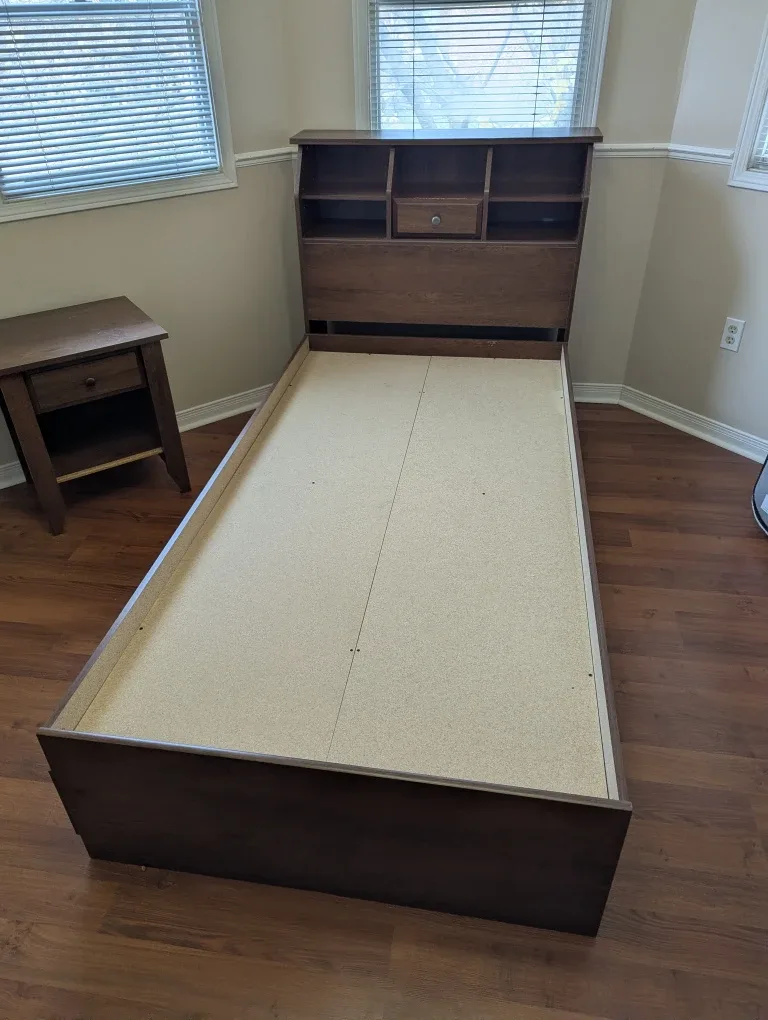 Twin Size Bed Frame with Mattress & Nightstand image indicator(3)