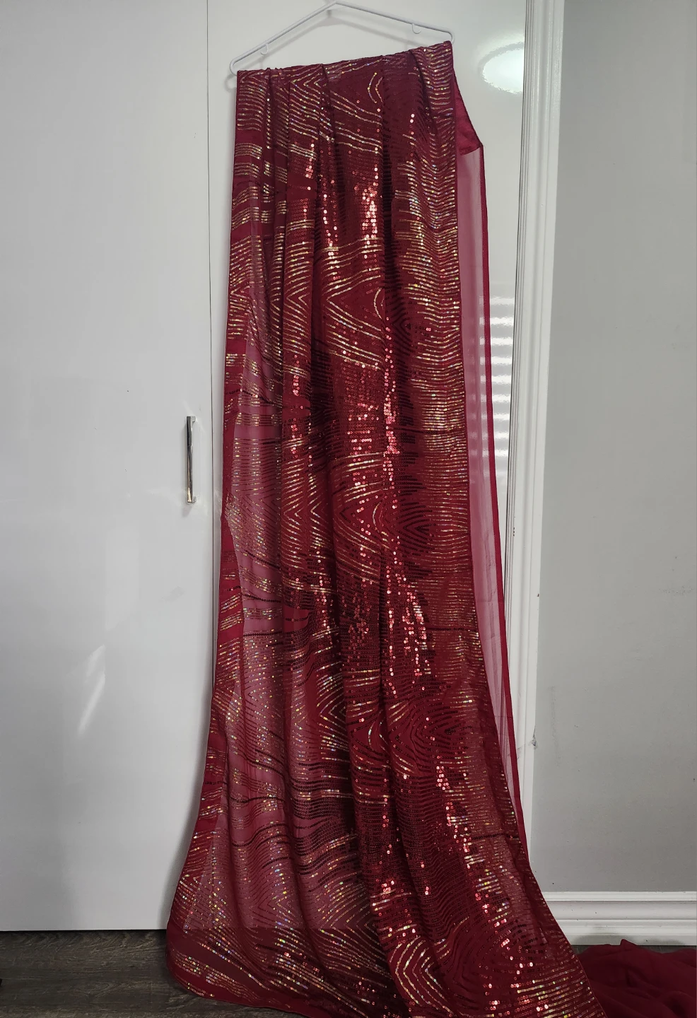 Red Sequin georgette saree/ for pickup