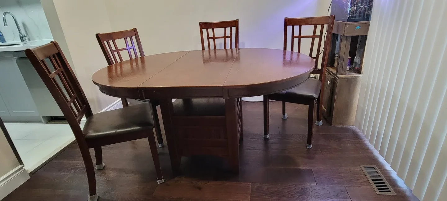 Wooden Dining Table with 4 Chairs - Convertible to Round table image indicator(4)