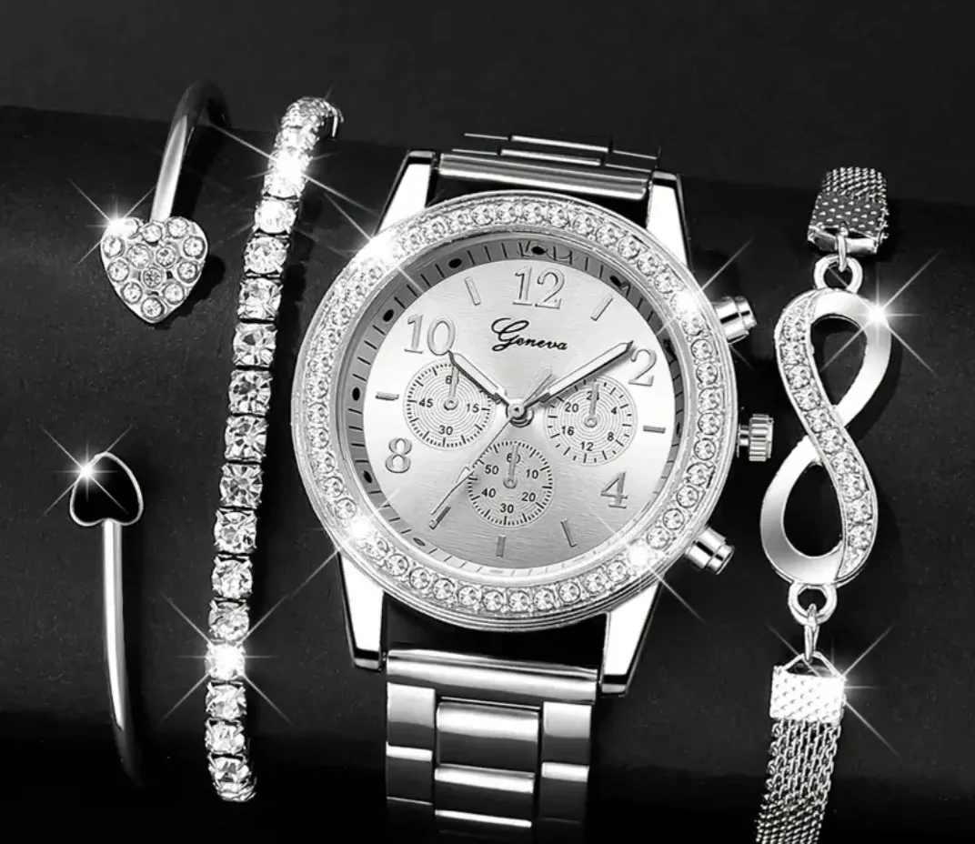 Geneva Silver Watch & Bracelet Set image indicator(2)