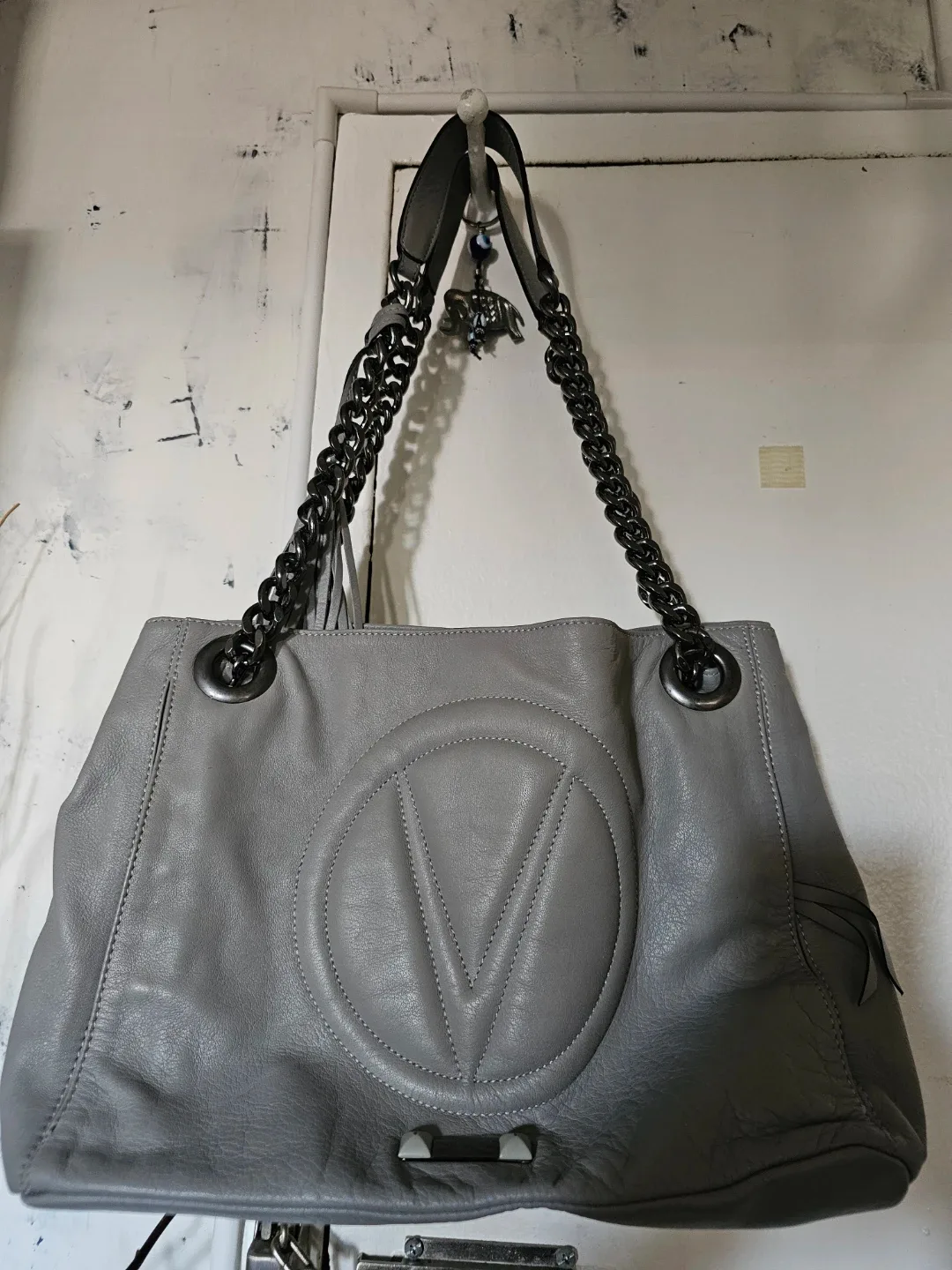 Valentino Gray Leather Shoulder Bag