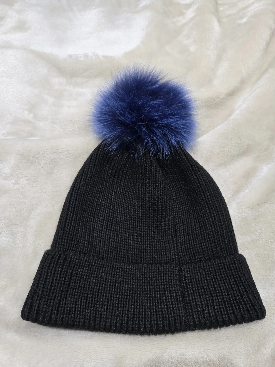 Black Beanie with Blue Pom Pom - photo 2