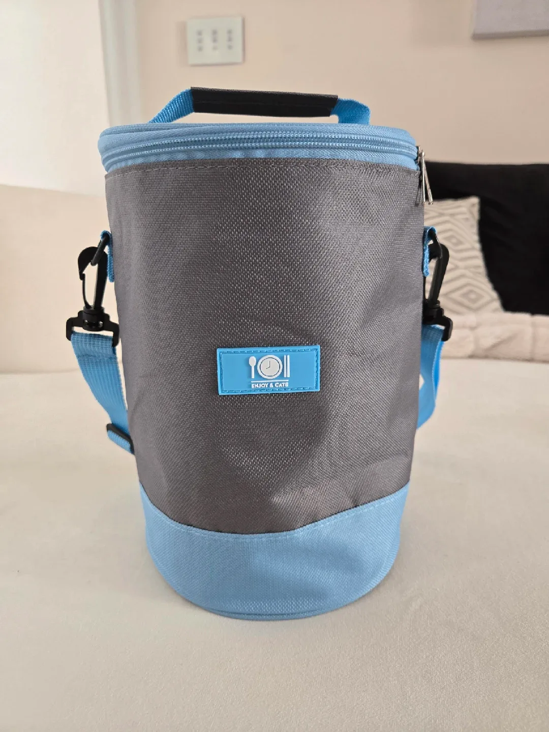 Cylinder Japanese Insulated Lunch Bag - Blue/Grey
