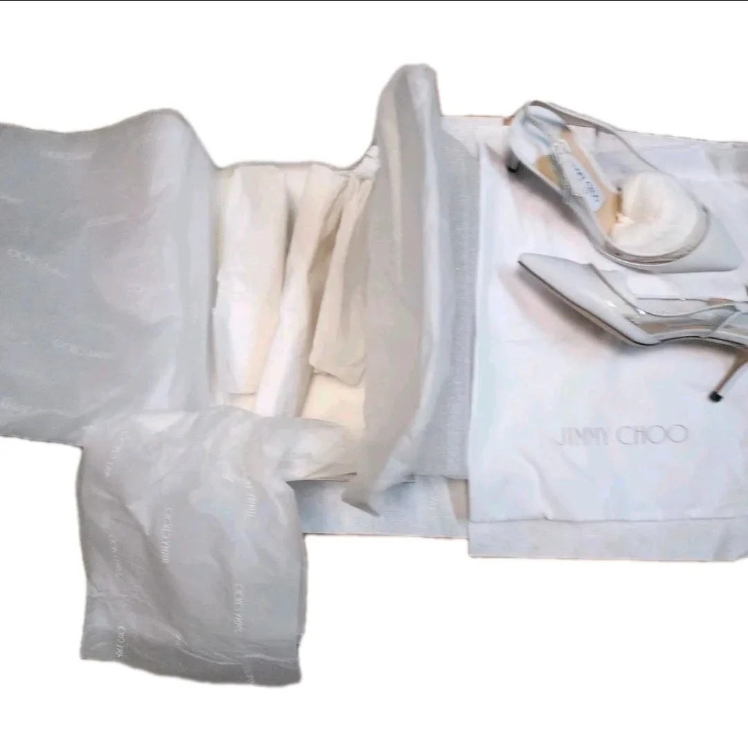 Jimmy Choo White Heels, Size 37, New in Box image indicator(3)