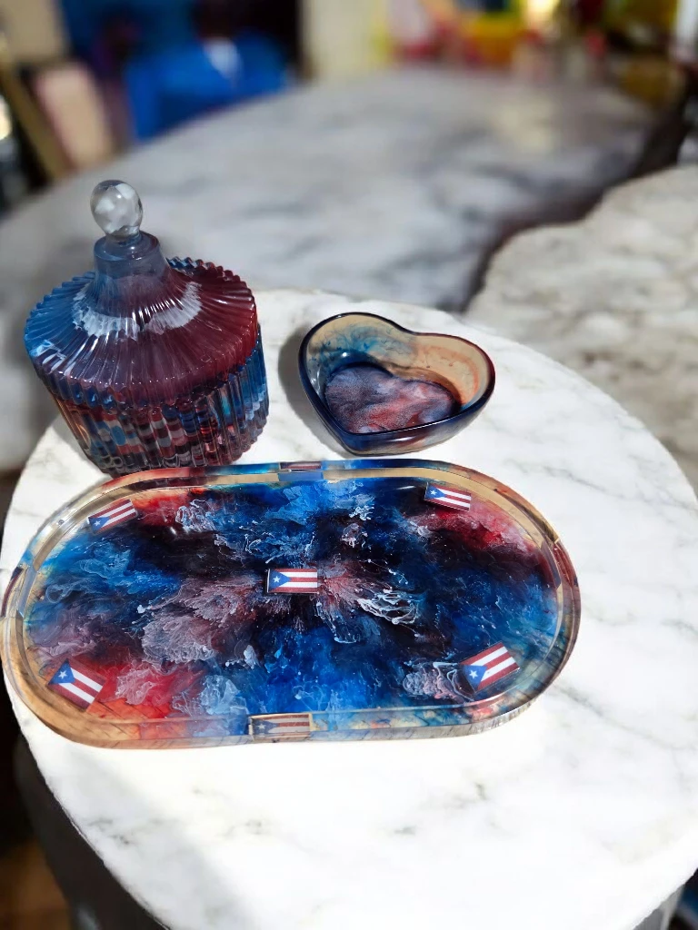 Handmade Resin Tray, Jar, and Heart Dish Set