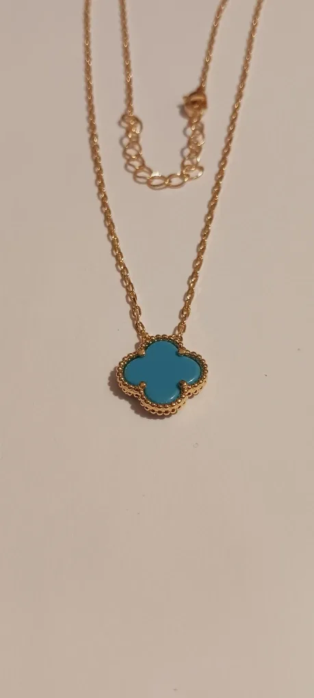 NEW !!  Turquoise Alhambra Pendant Gold Plated  Necklace image indicator(2)