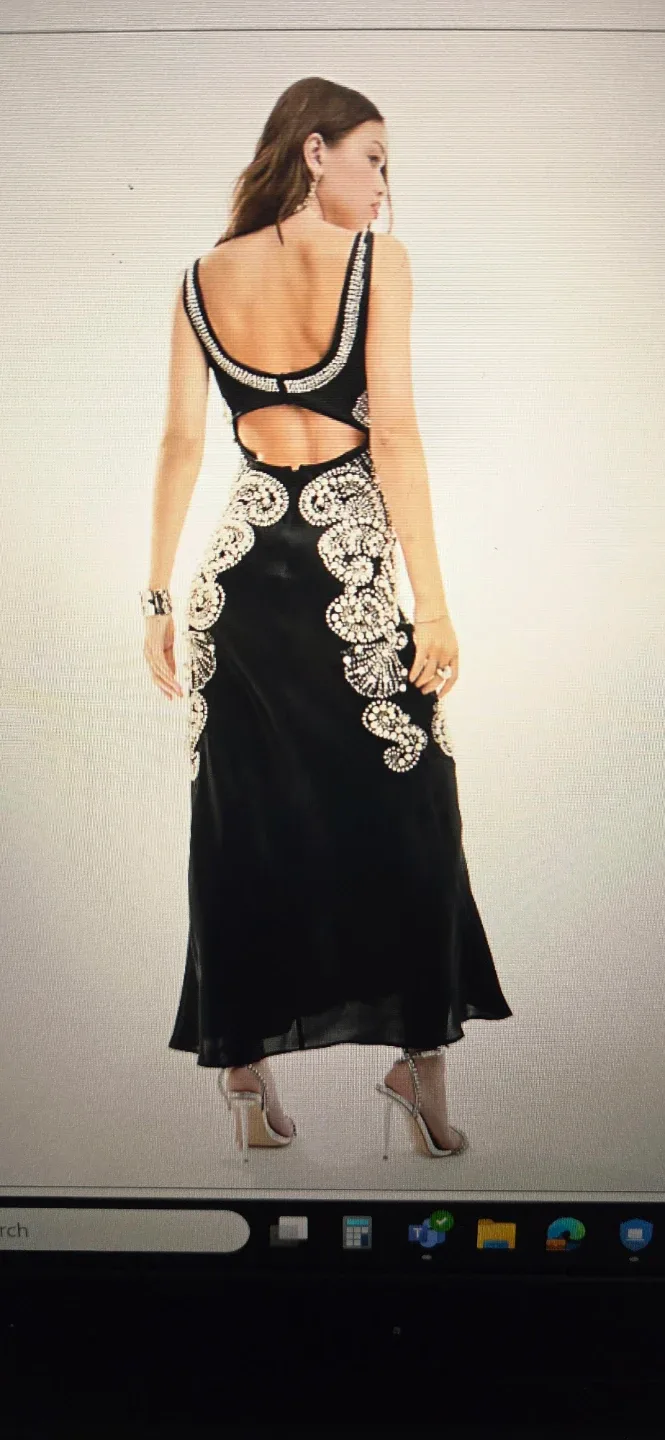 Embellished Satin Maxi Dress - Black image indicator(2)