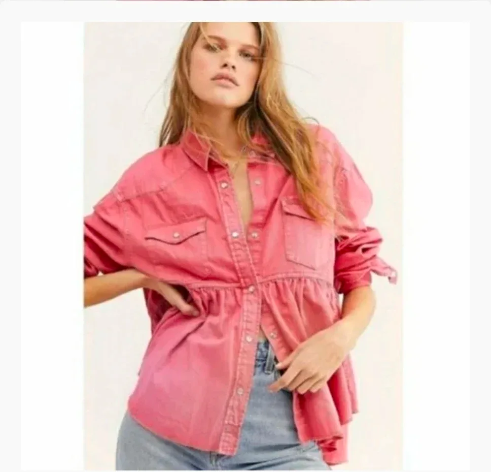 Free People- We The Free Ruffled Western Shirt - Size Small