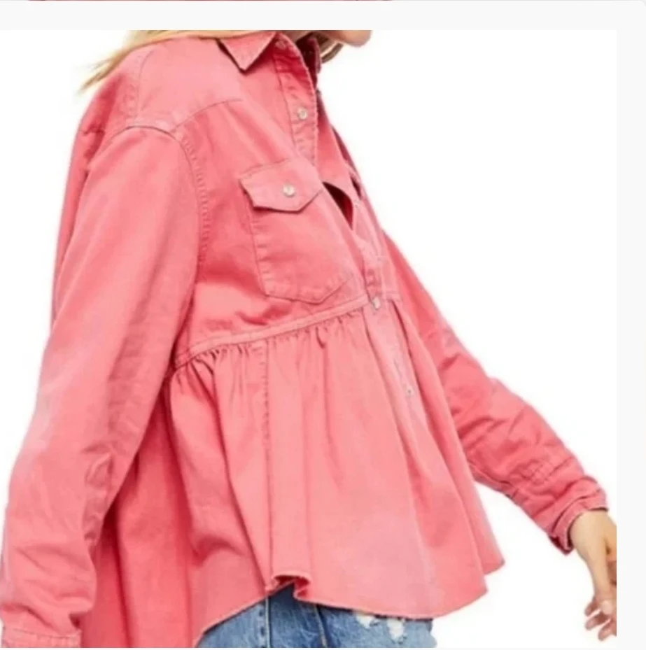 Free People- We The Free Ruffled Western Shirt - Size Small - photo 2