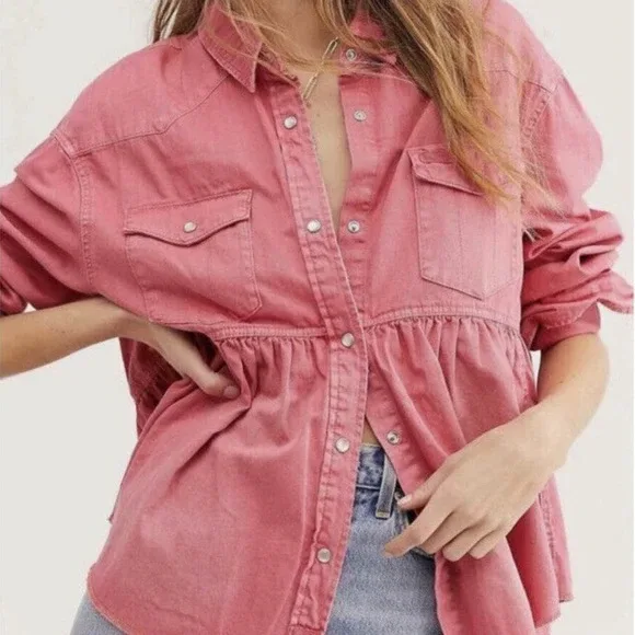 Free People- We The Free Ruffled Western Shirt - Size Small image indicator(3)