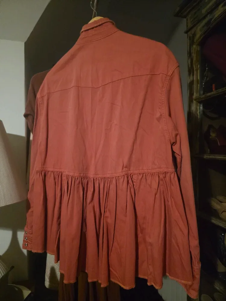 Free People- We The Free Ruffled Western Shirt - Size Small image indicator(6)