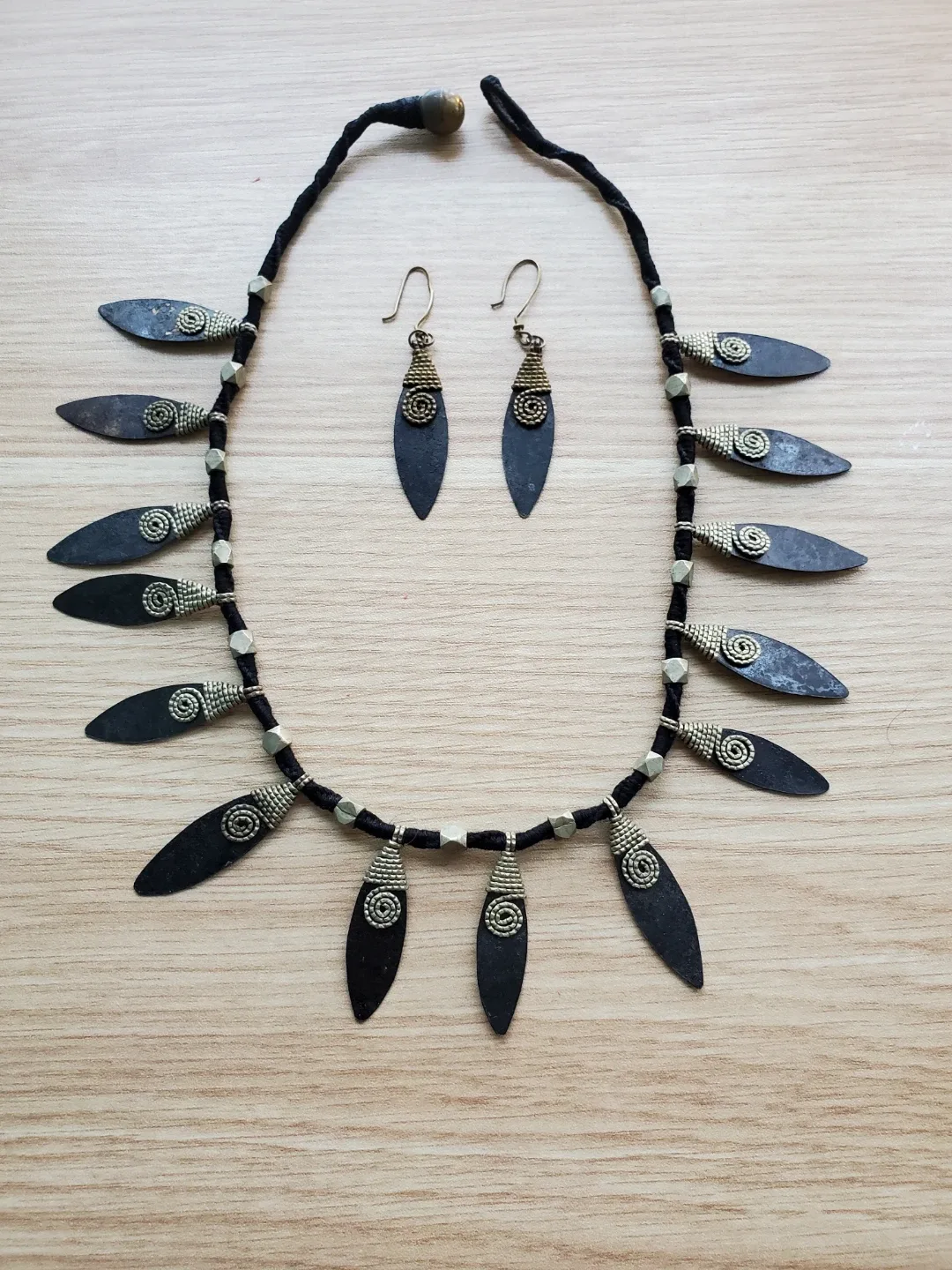 Unique Brass Necklace and Earring Set