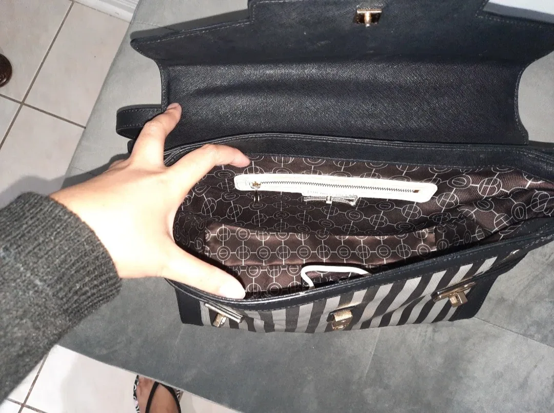 Henri Bendel Black & White Striped Handbag image indicator(3)