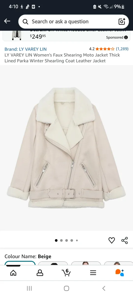 LY VAREY LIN Faux Shearling Moto Jacket - Beige image indicator(3)
