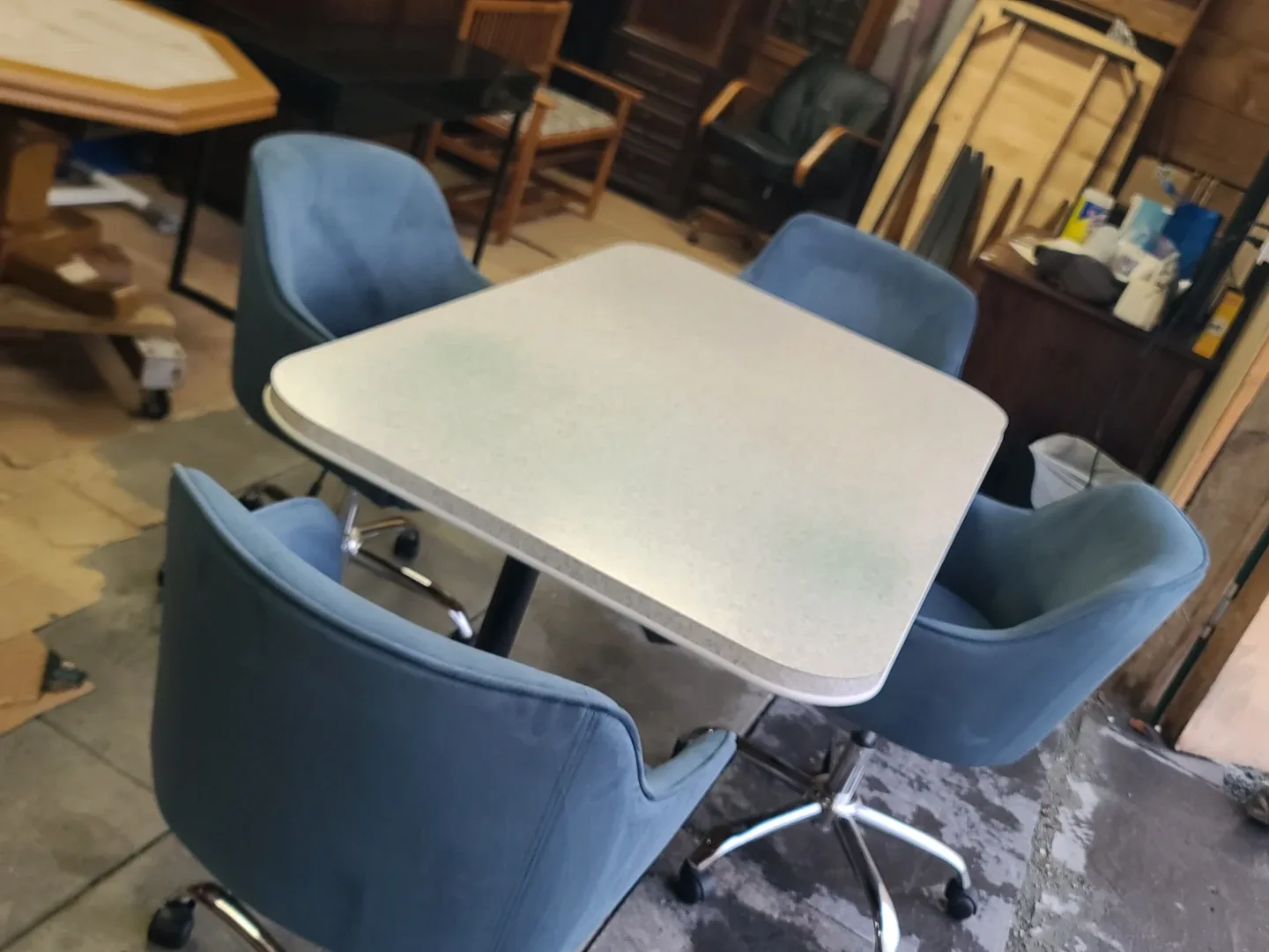 Table with 4 Blue Velvet Swivel Chairs image indicator(2)