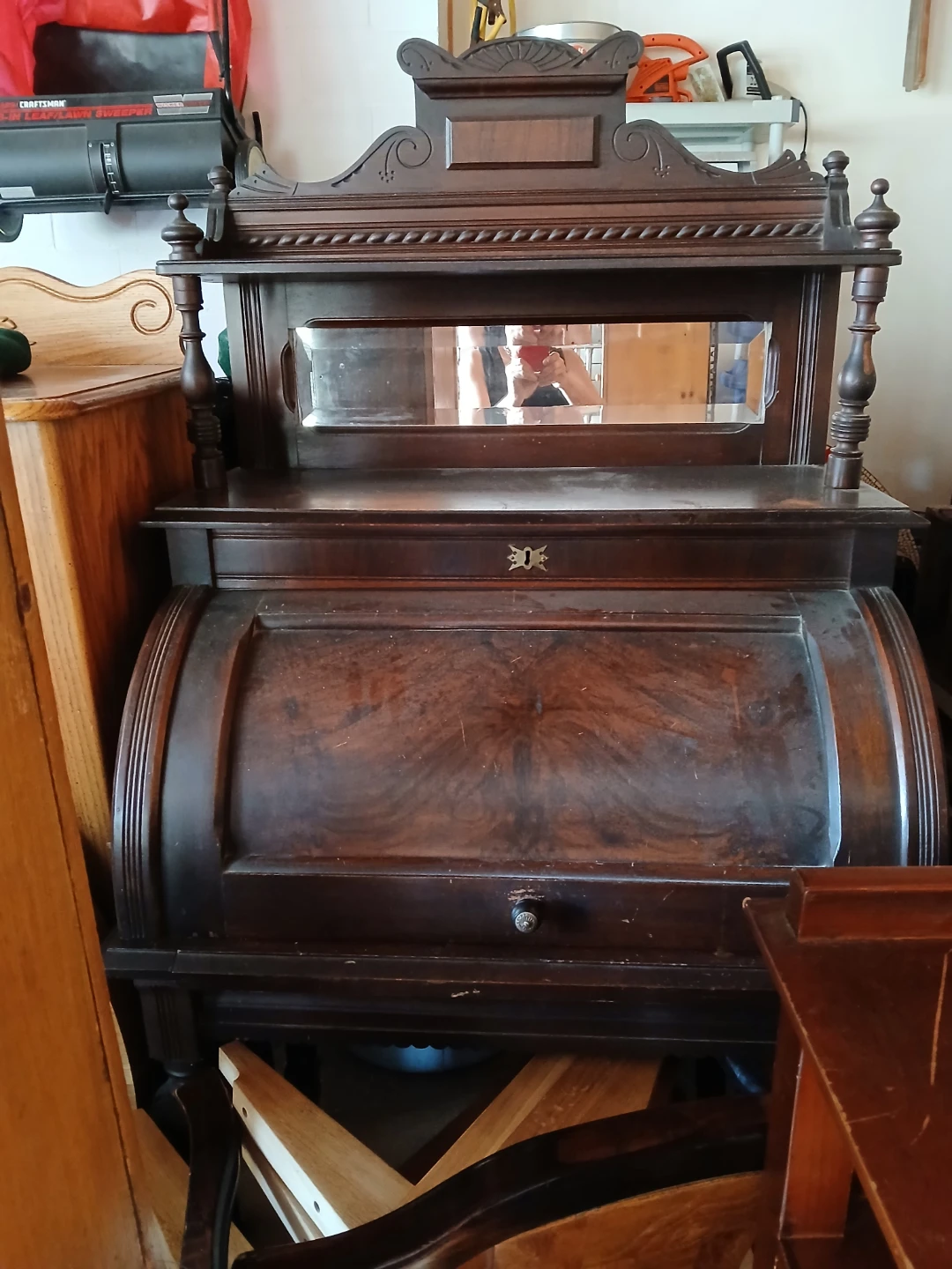 Antique Roll Top Desk with Mirror