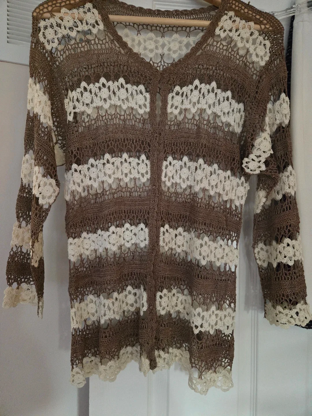 Crochet Brown & Cream Striped Cardigan