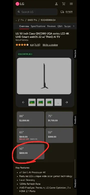 LG 50" 120Hz 4K QNED AI Smart TV image indicator(5)