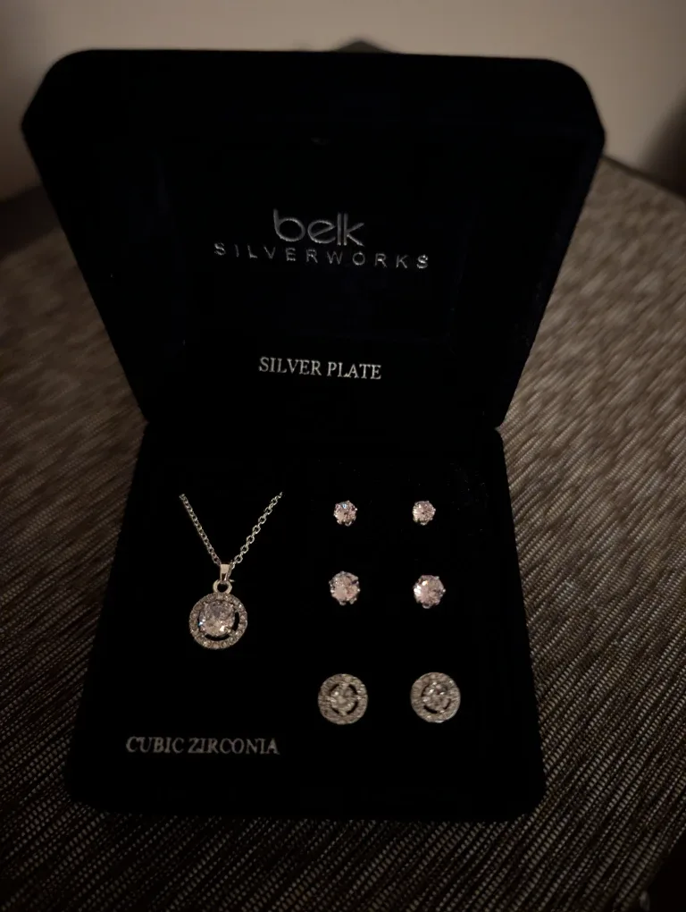 Belk Silverworks Cubic Zirconia Necklace & Earrings Set